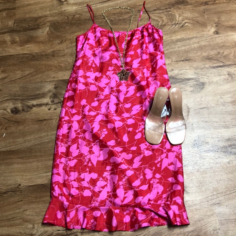 French Connection pink/red floral silk slip dress